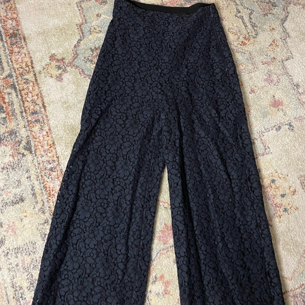 Zara navy floral knit high waisted palazzo pants